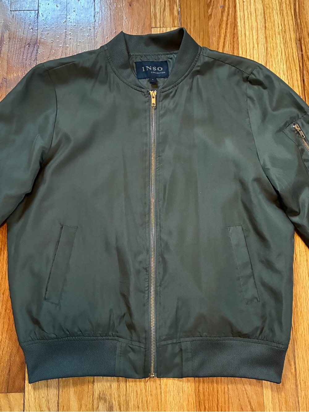 INSO Collection Dark Olive Green Bomber Jacket Full Zip Pockets Women’s Size L